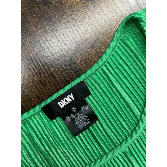 DKNY Belted Plissé-satin Dress - Green- Sz 10 - Picture 4 of 13